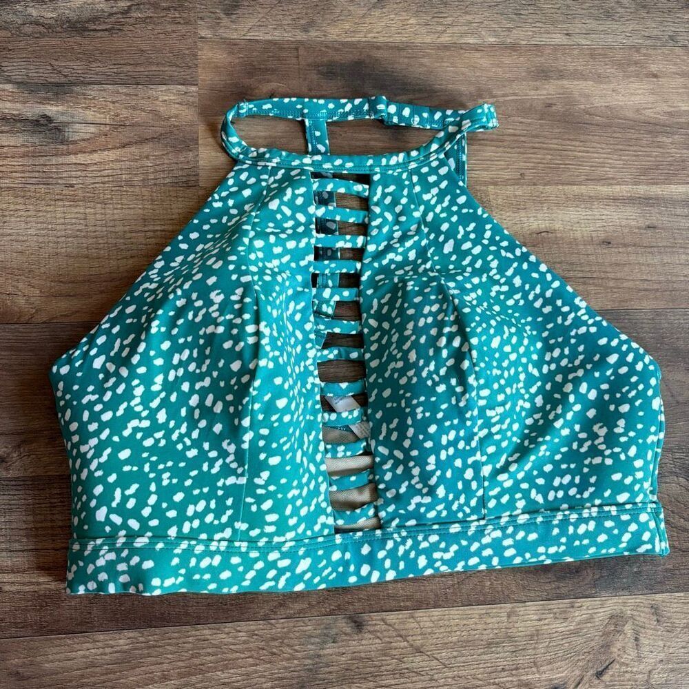 Swim By Cacique 16 Halter Bikini Swim Top White Green Blue Preppy Strappy Beach